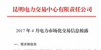 云南2017年4月電力市場(chǎng)化交易信息披露