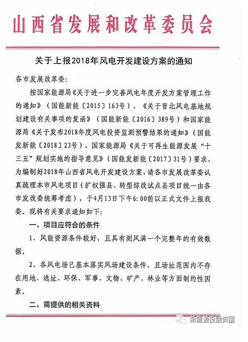 今日截止！山西發(fā)改委要求各市上報(bào)2018年風(fēng)電開發(fā)