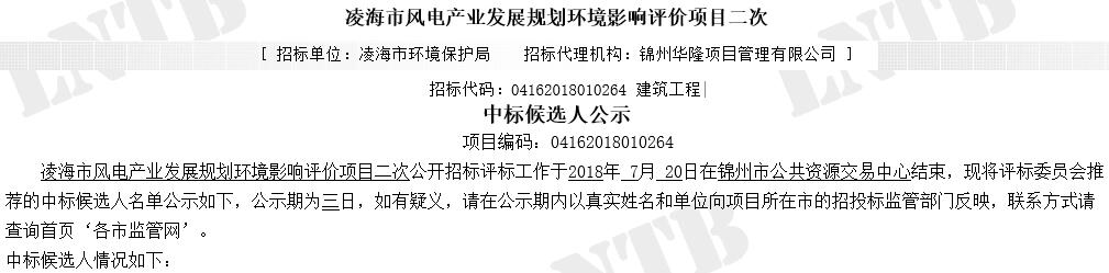 遼寧凌海市風電產業(yè)發(fā)展規(guī)劃環(huán)境影響評價項目二次公示